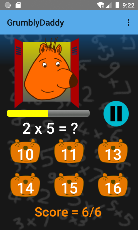 The main screen of the GrumblyDaddy math game for kids.